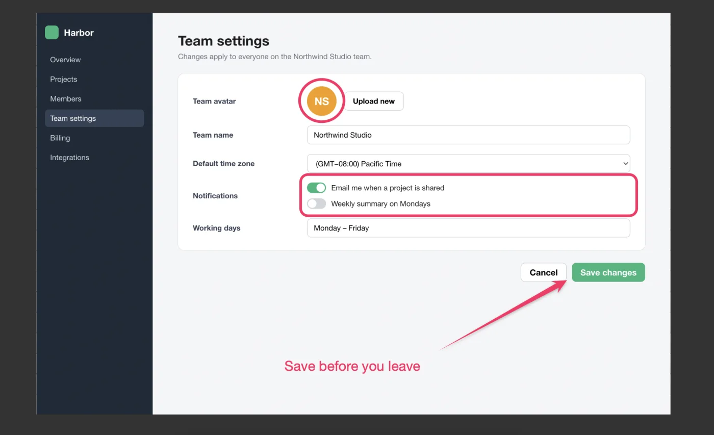 A settings page marked up in Snix with an ellipse, a rounded rectangle, an arrow and a text label