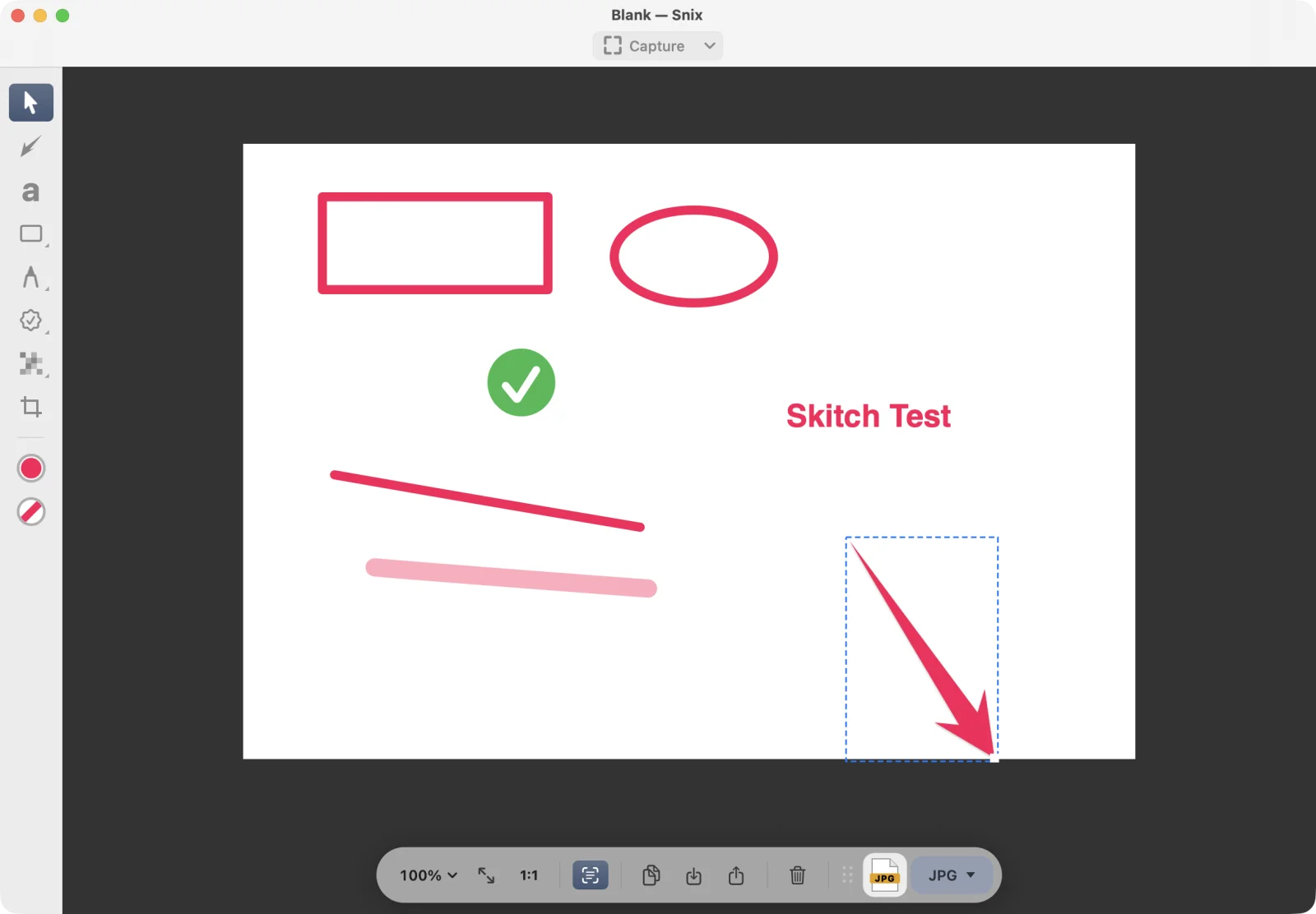 An image saved by Skitch 2.9 open in Snix with its arrow selected as an editable object