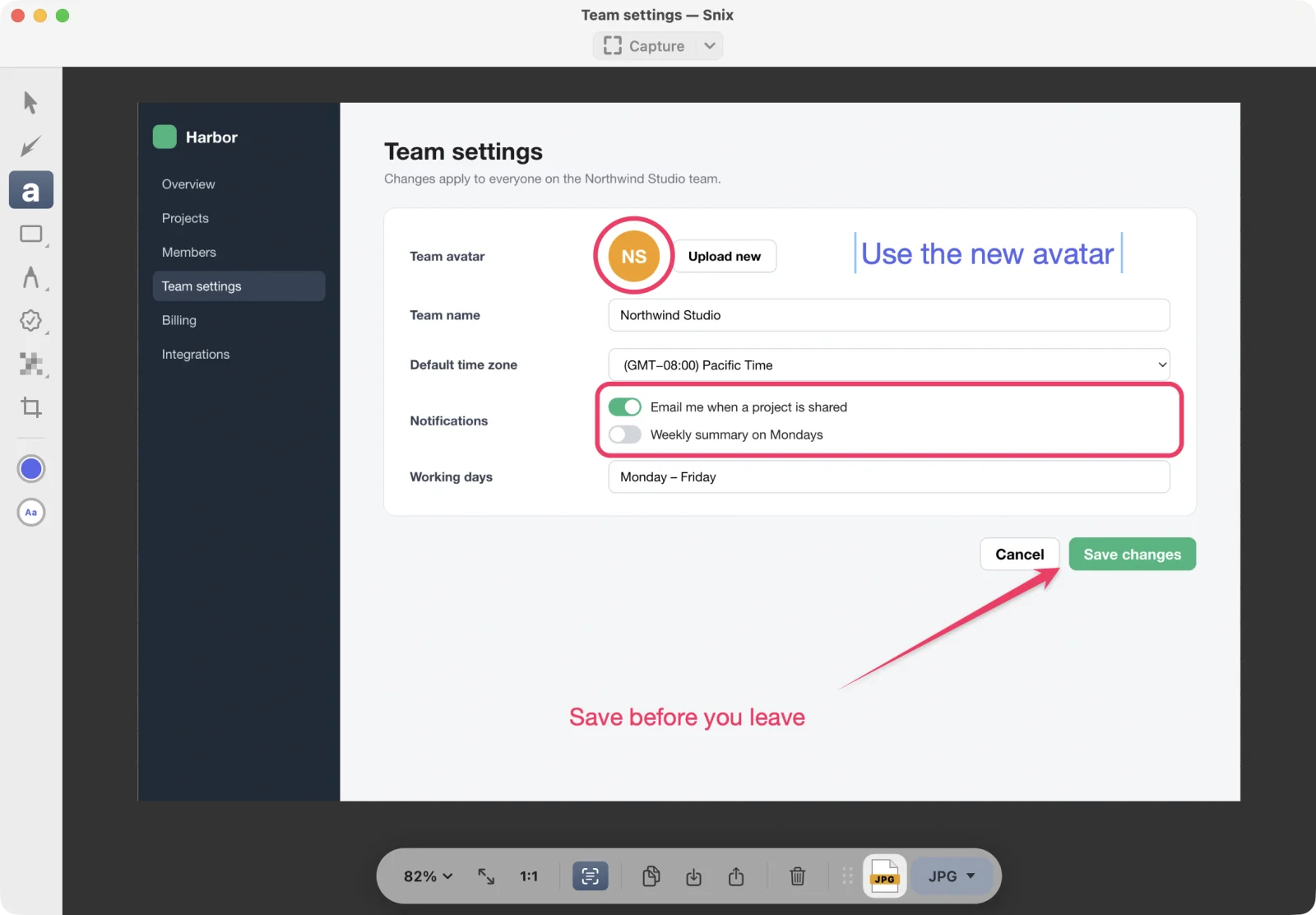 Typing a label with the Text tool: the text appears in the current color with the insertion point still in it